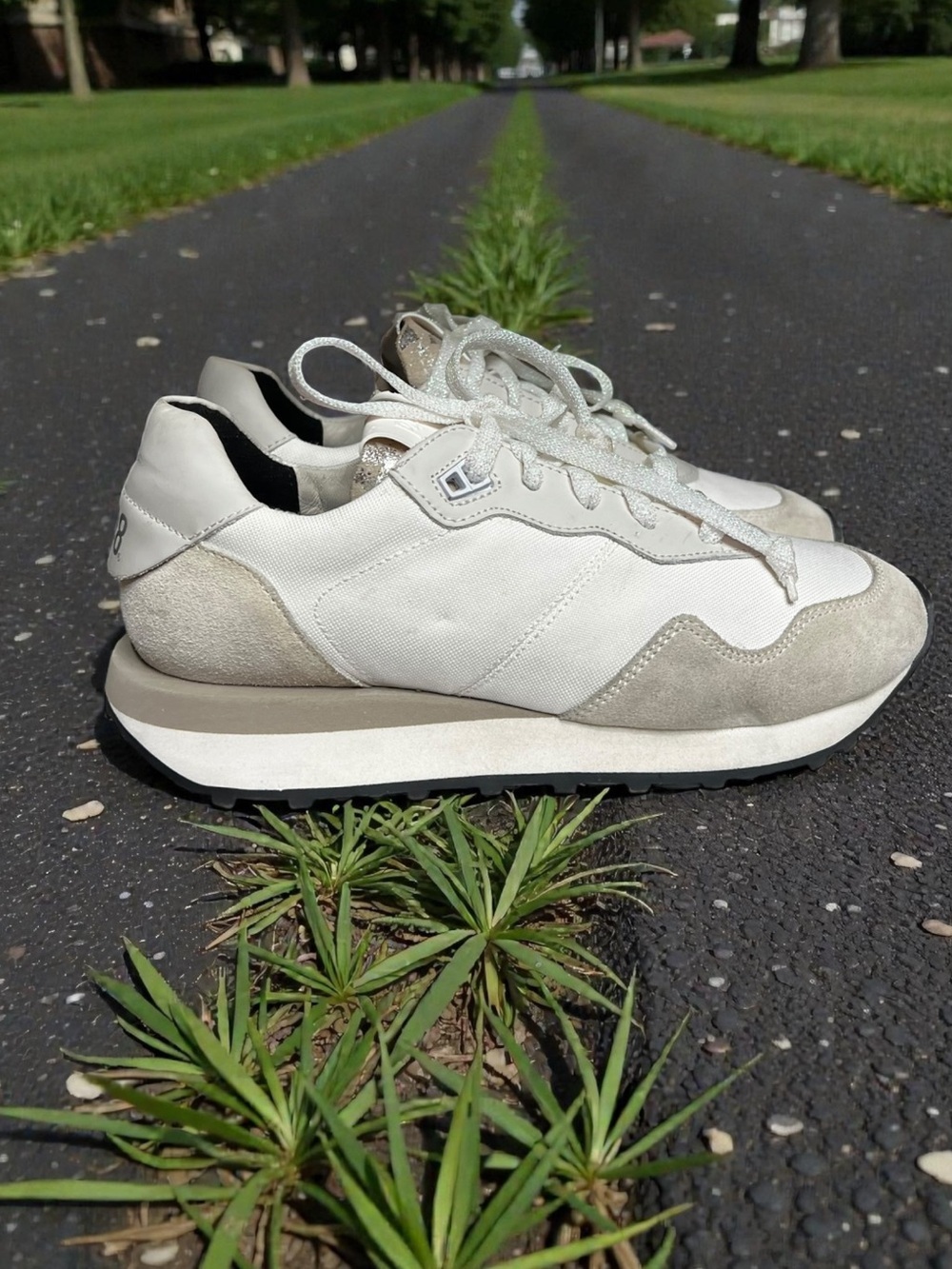 🌻NEW P448 Cancun White Beige Suede Low Top Italian Leather Sneakers Size 37